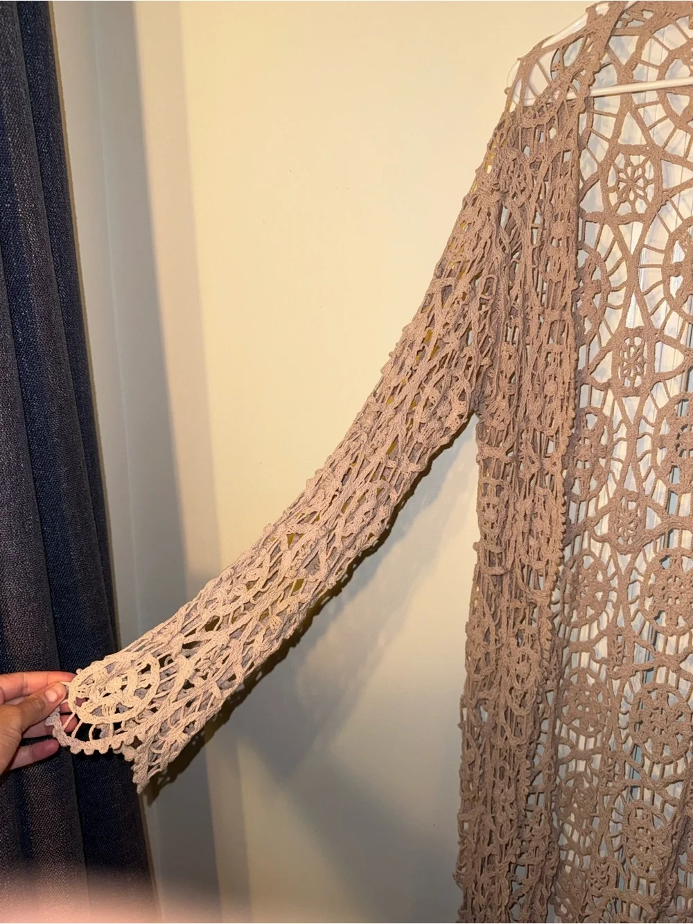 Altar'd State Crochet Cover-Up Cardigan - Cream/Tan Medium/Large